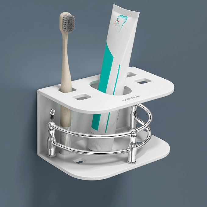 Plantex Acrylic Tooth Brush Holder/Wall Mounted Tumbler for Bathroom/Toothbrush and Toothpaste Holder/Bathroom Accessories (7-inch; White)