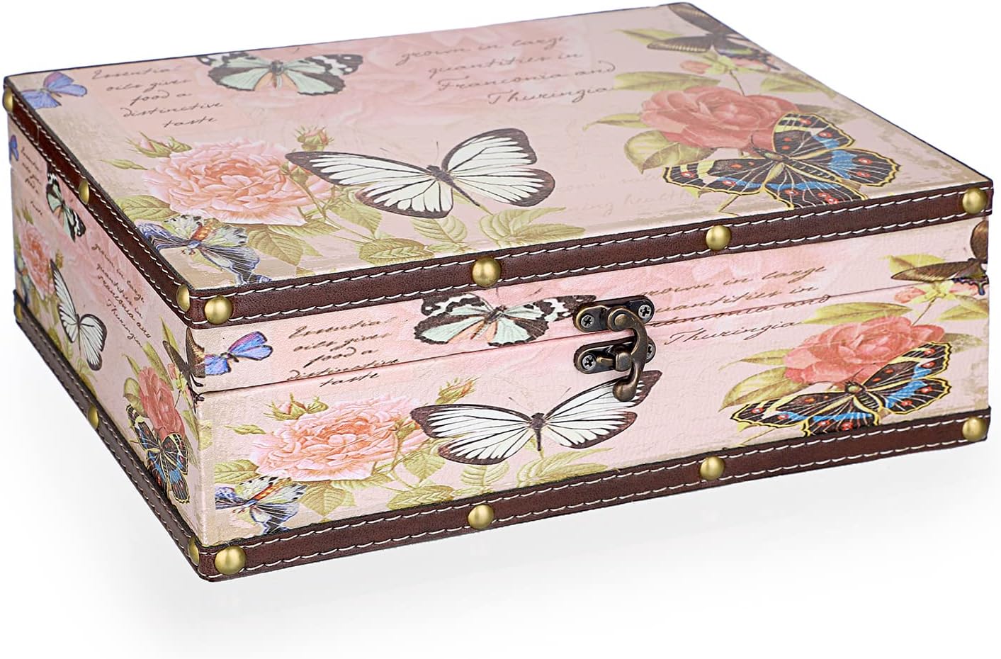 ELLDOO Butterfly Treasure Chest Box, Wooden + PU Leather Storage Decorative Box for Jewelry Trinkets Photos, Rectangular Keepsakes box for Girls Women Gifts