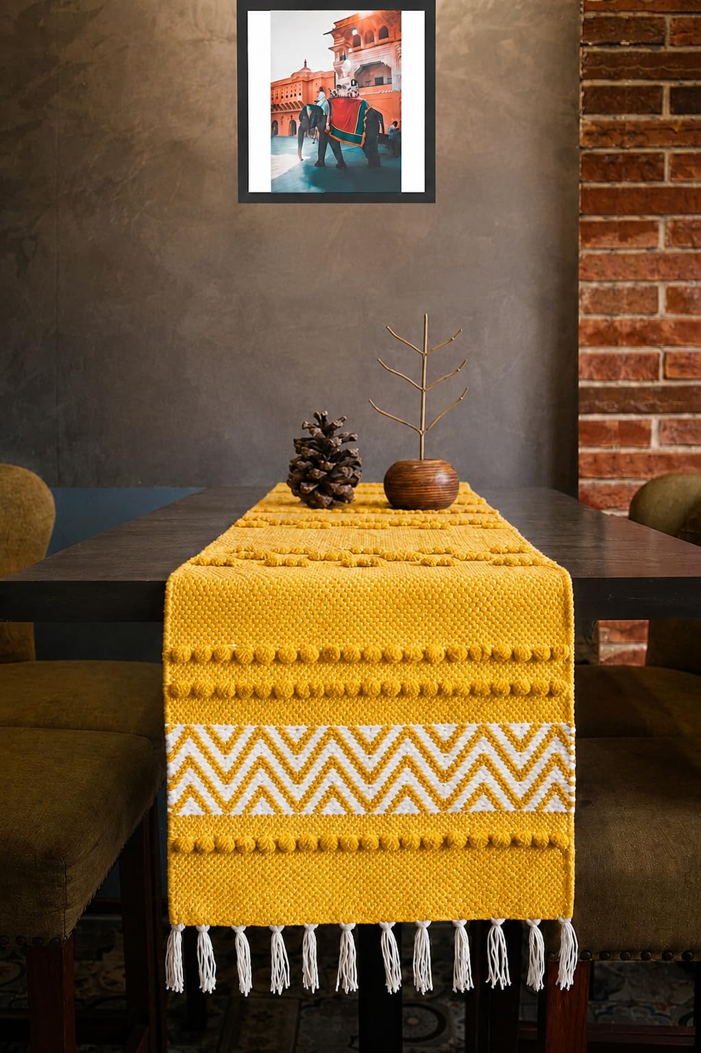 North Field Handloom Soft Cotton Table Runner for 4-6 Seater - Handwoven Traditional Indian Design - Eco-Friendly Dining Décor - 100% Cotton | 14X54 Inch | 0.5 Kg (Yellow)-image-38