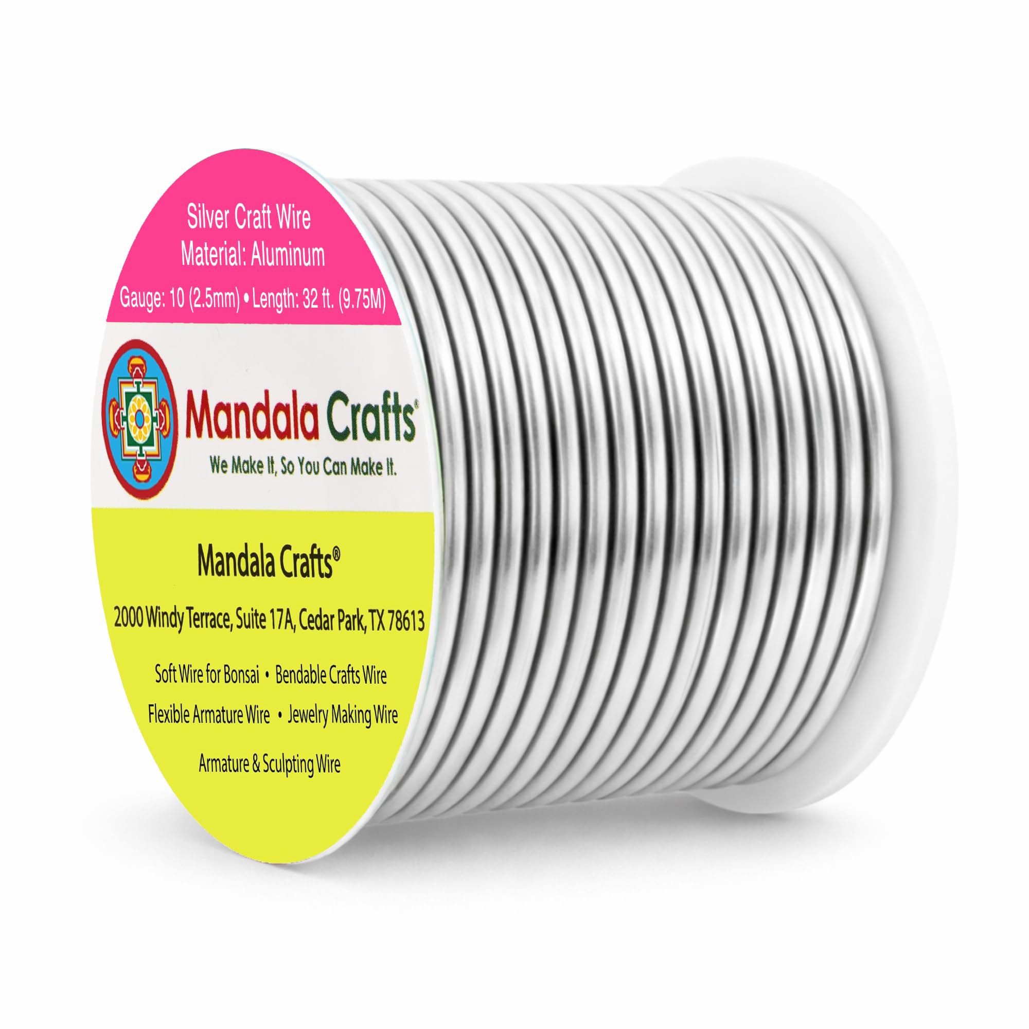 Mandala Crafts 10 Gauge Silver Tone Anodized Aluminum Craft Wire, 32 FT