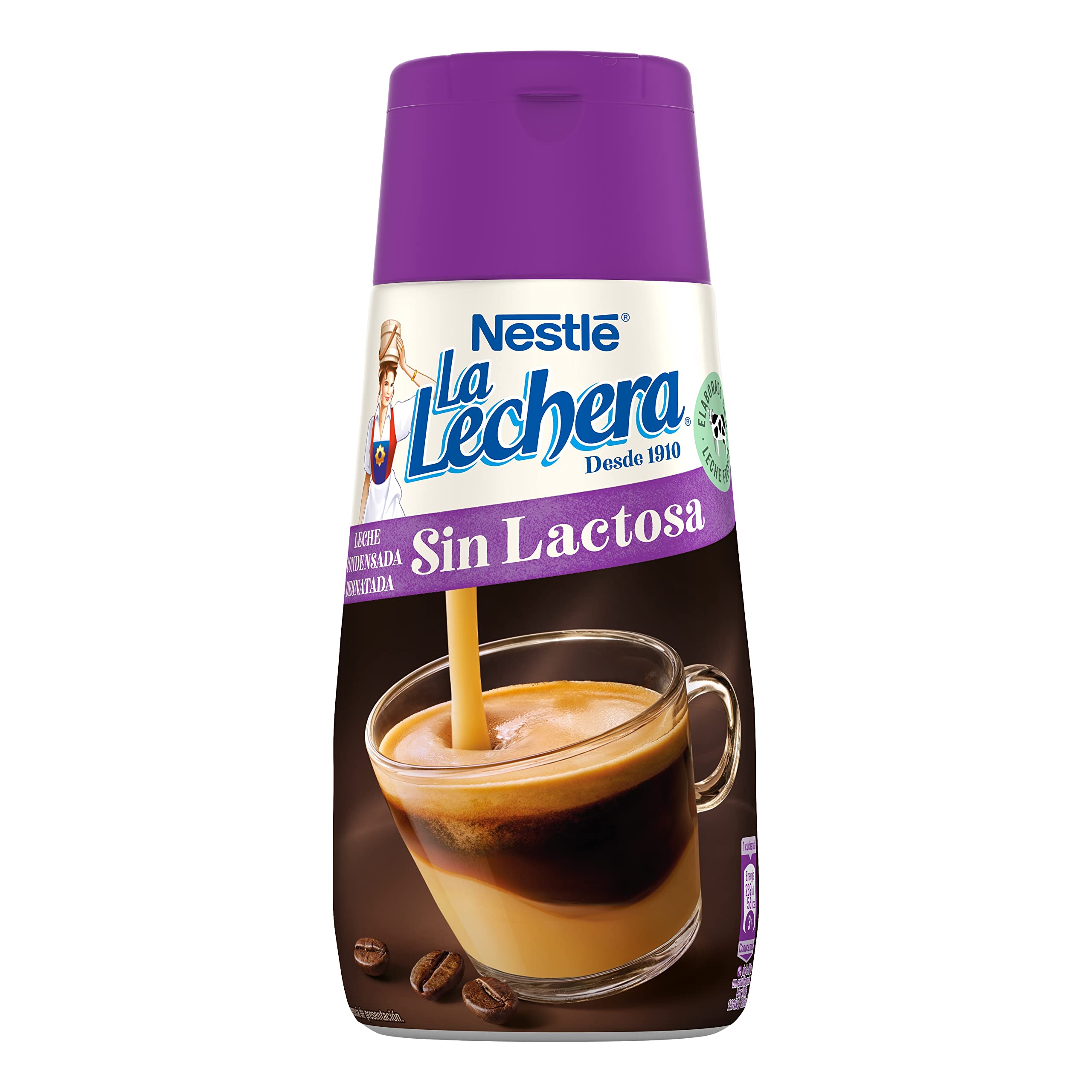 La Lechera Nestlé Leche condensada desnatada sin lactosa - Botella de Sirve Fácil Caja 8 x 450 g