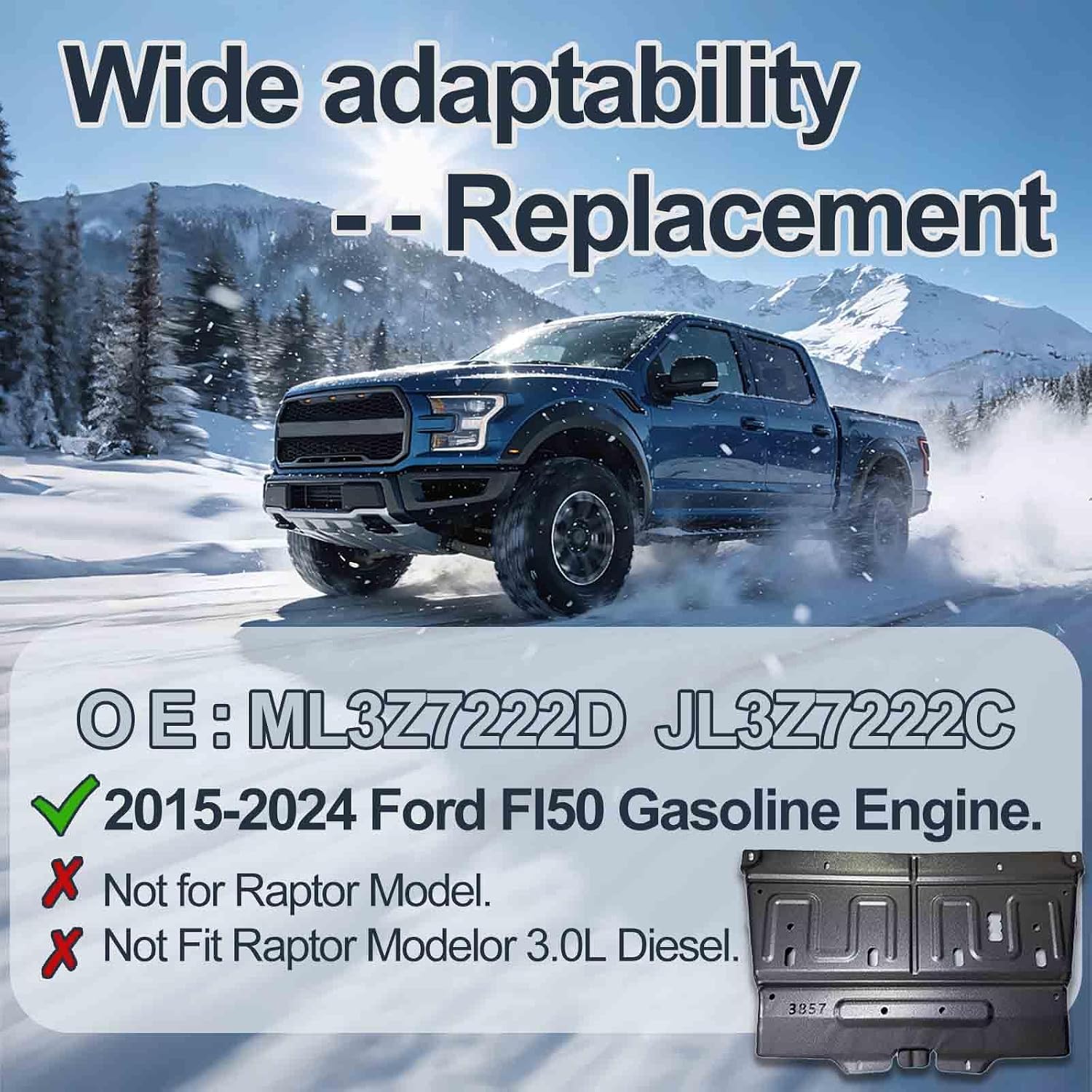 new update 3d manganese steel splash panel shield ml3z-7222-d,jl3z-7222-c compatible with 2015-2024 f150 ford.