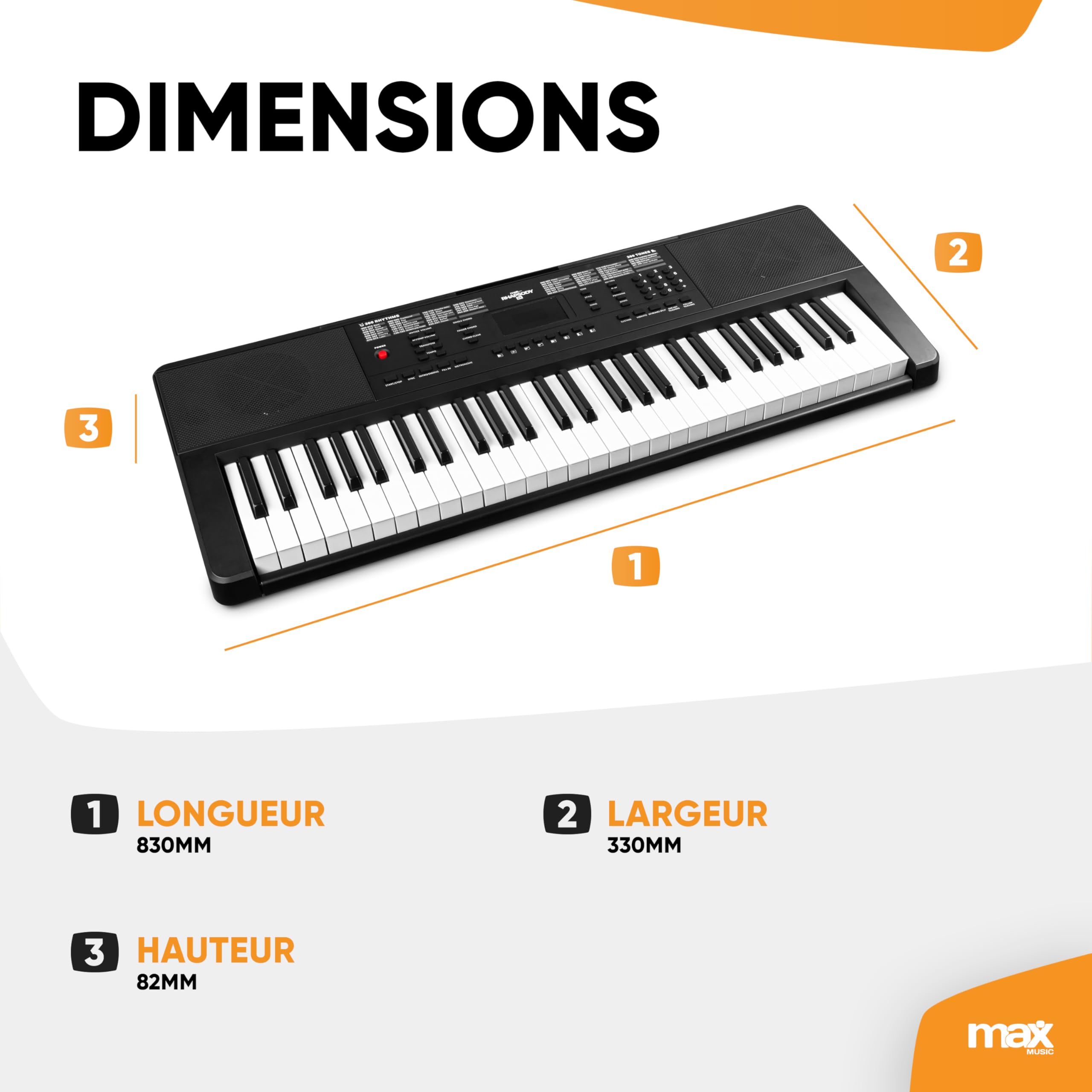 Max Rhapsody54 Clavier Électronique, 54 Touches, Synthétiseur Débutant, Deux Modes d'Apprentissage, Avec Porte-partitions, Deux Haut-parleurs Intégrés, Idéal pour Démarrer votre Apprentissage