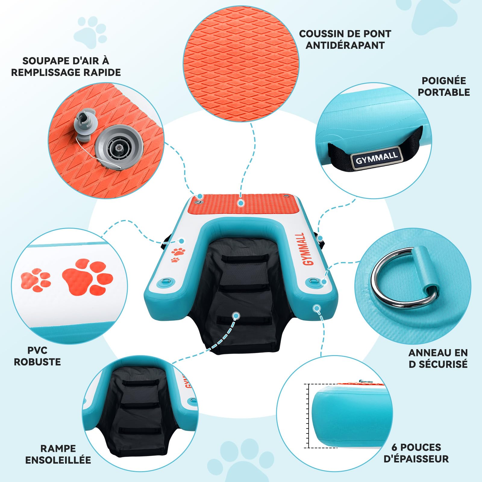 Plateforme Flottante pour Chien 120x82cm, Rampe d'eau pour Bateaux, Piscines, Lacs et Mer, Plateforme Antidérapante pour Chiens jusqu'à 100kg, Rampe Flottante pour Chien