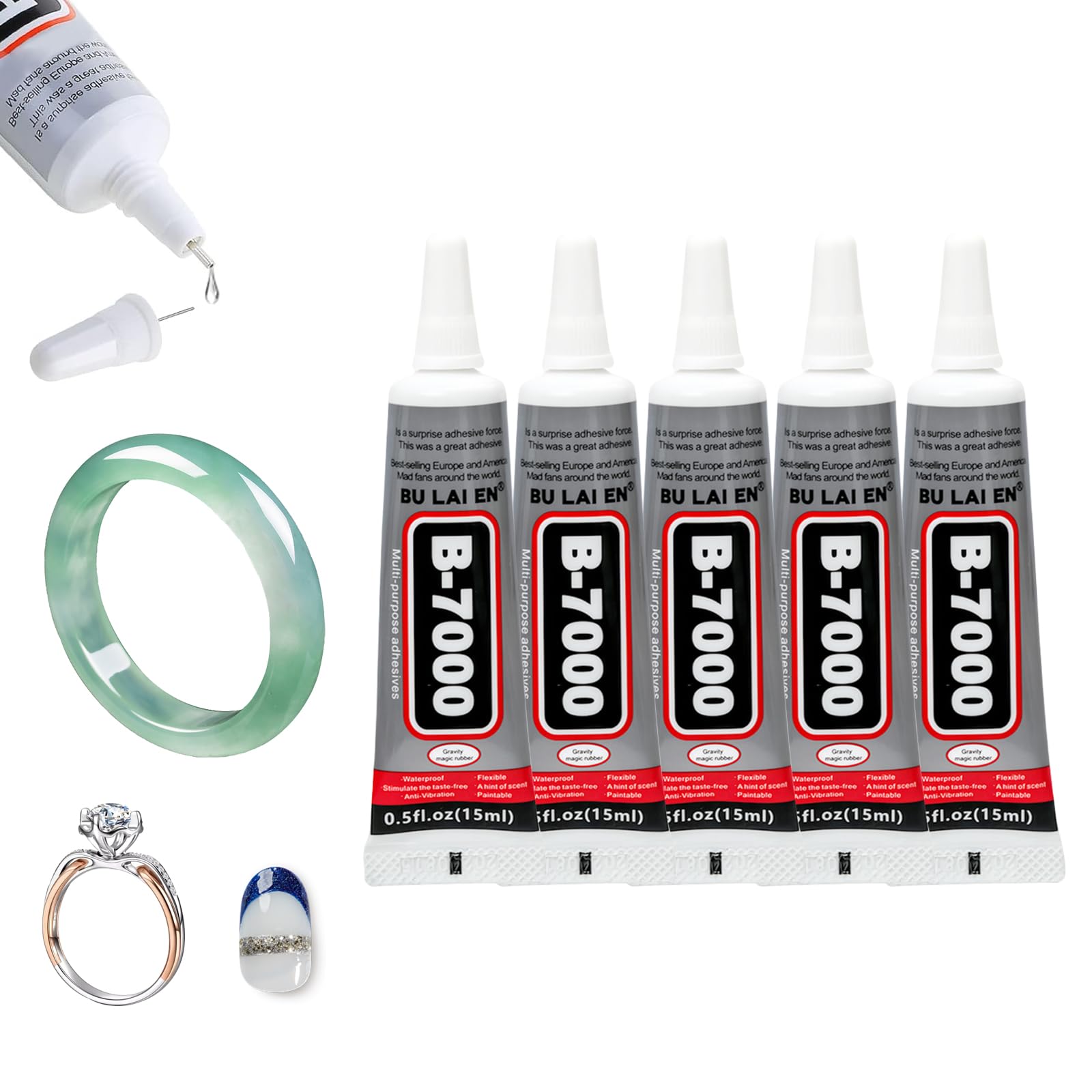 5PCS B7000 Glue 15ml Jewelry Glue Multipurpose Transparent Fabric Adhesive Suitable For Rhinestone Crafts Jewelry Fabric Leather Wood Glass Metal