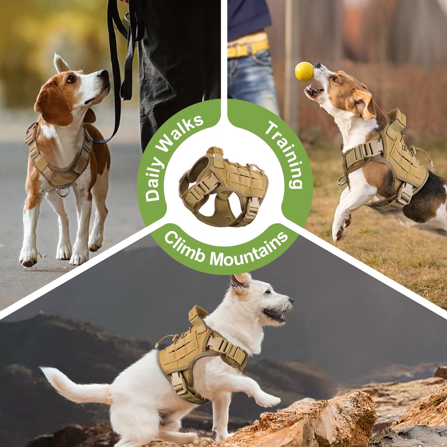 WINGOIN Arnés táctico para perros pequeños sin tirones ajustable para mascotas con asa, reflectante K9, chaleco de servicio militar para caminar, senderismo y entrenamiento (S)