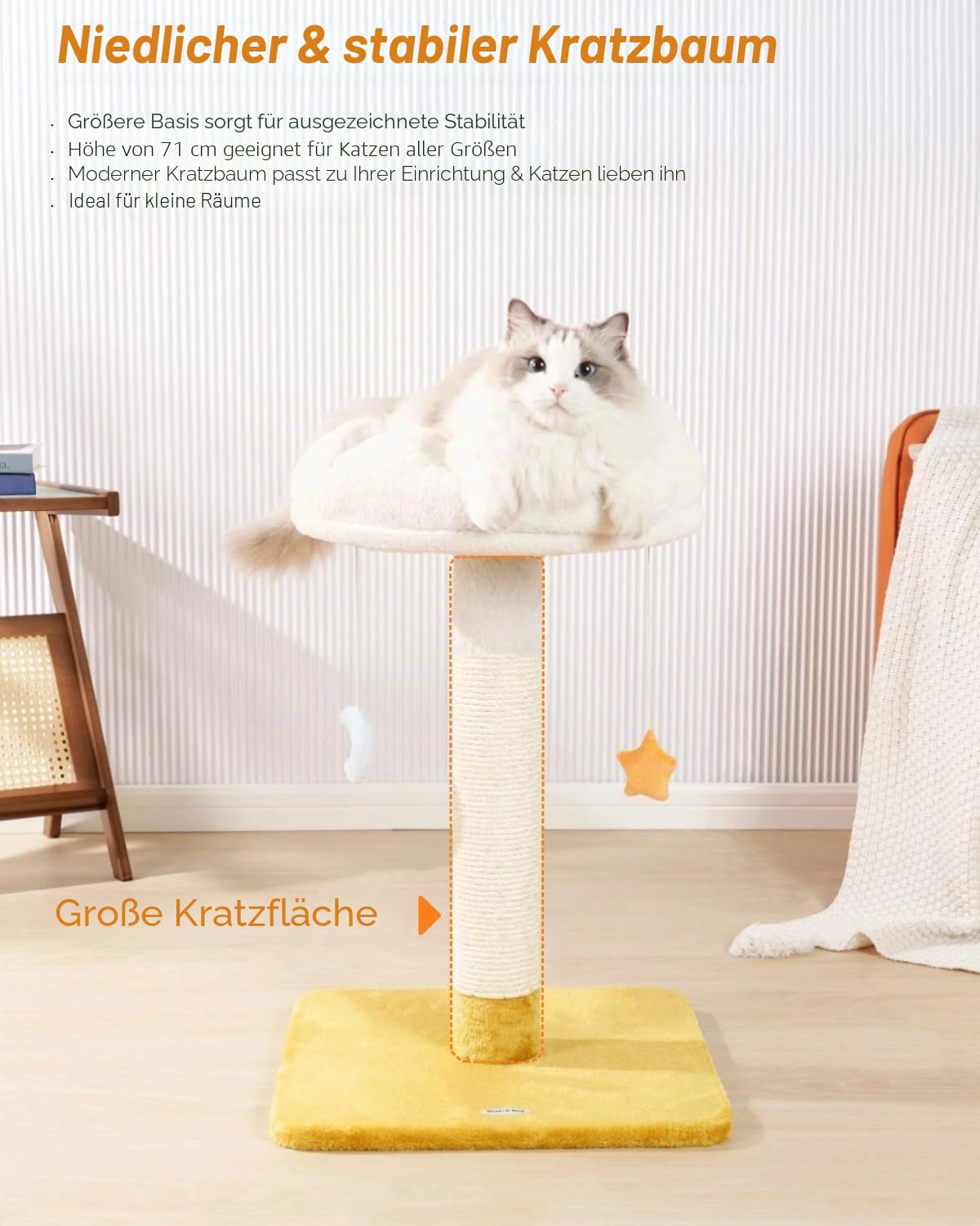 Happi N Pets Große Größe Wolke Kratzbaum mit Bett, Katzenbaum für Indoor Katzen, Natur Sisal Katzenkratzbaum mit Katze Weiche Sitzstange für Kätzchen & Erwachsene Katzen, Katzenturm mit Bällen,