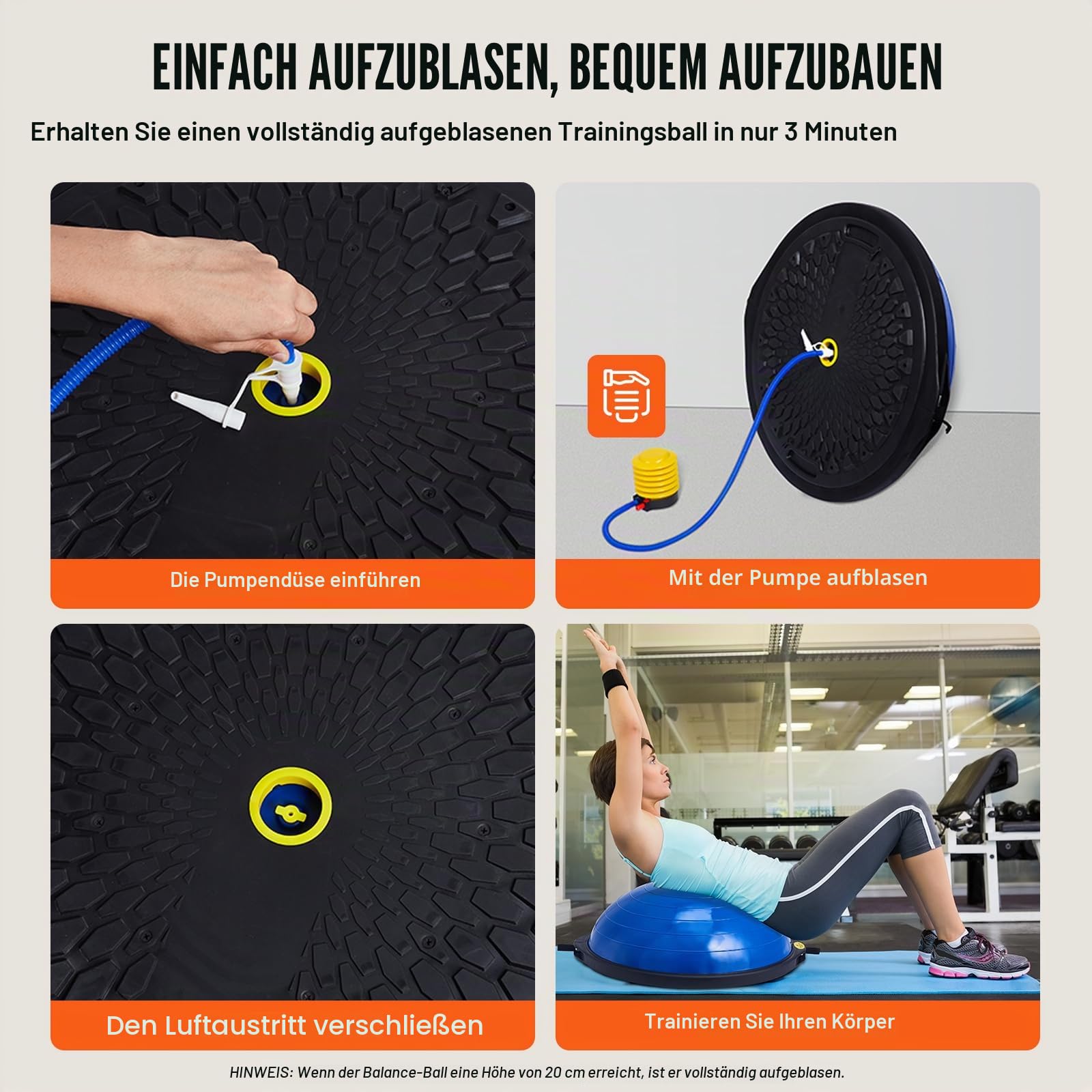 VEVOR Halb-Gymnastikball-Trainer, 66 cm Balance-Ball-Trainer, 680 kg Tragkraft Stabilitätsball, Yoga-Ball mit Widerstandsbändern und Fußpumpe, Kraft-Fitnessball im Heim-Fitnessstudio, Blau