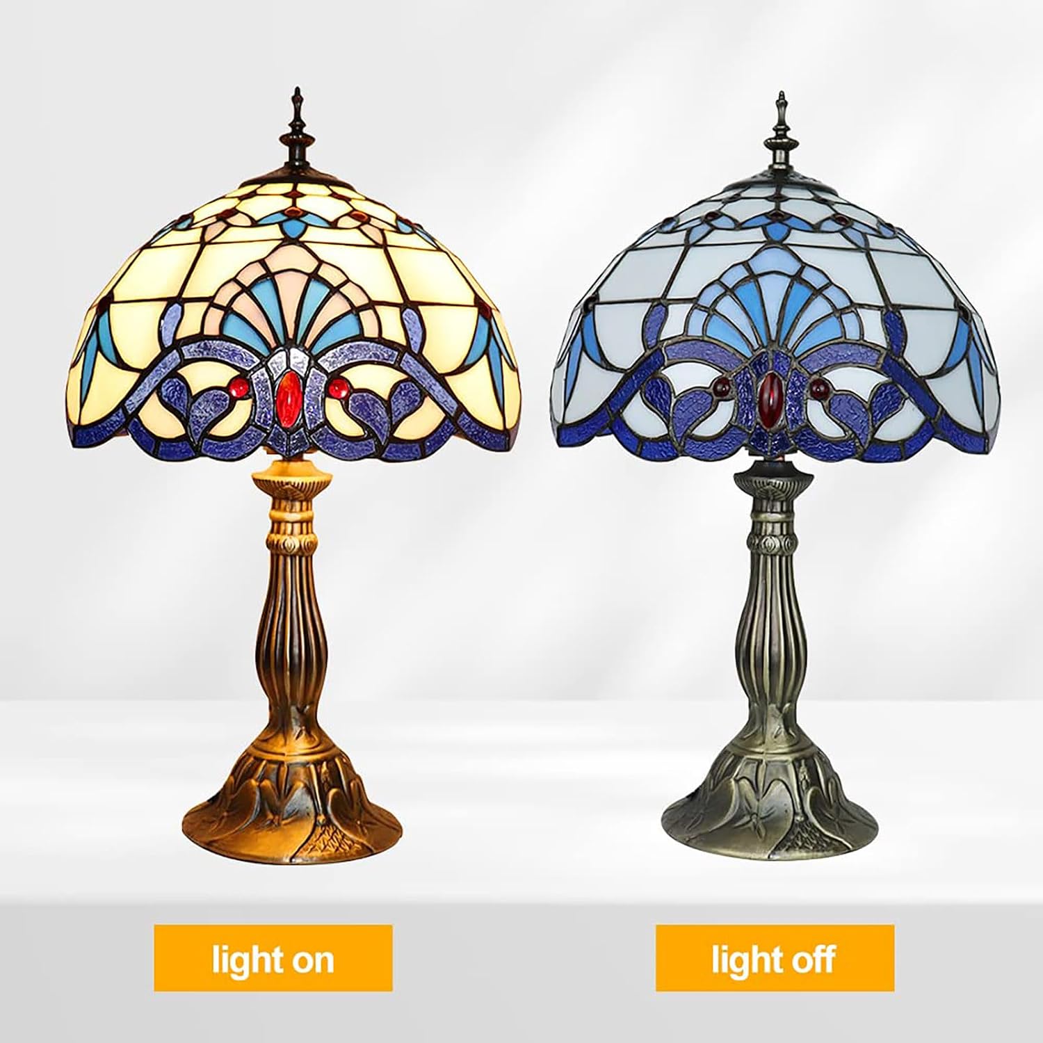YingJu Tiffany Style Table Lamp,White Stained Glass Lamp,Vintage Decorative Lamp,12 Inches Wide, for Bedroom,Living Room,Home Office (Including LED Bulbs)