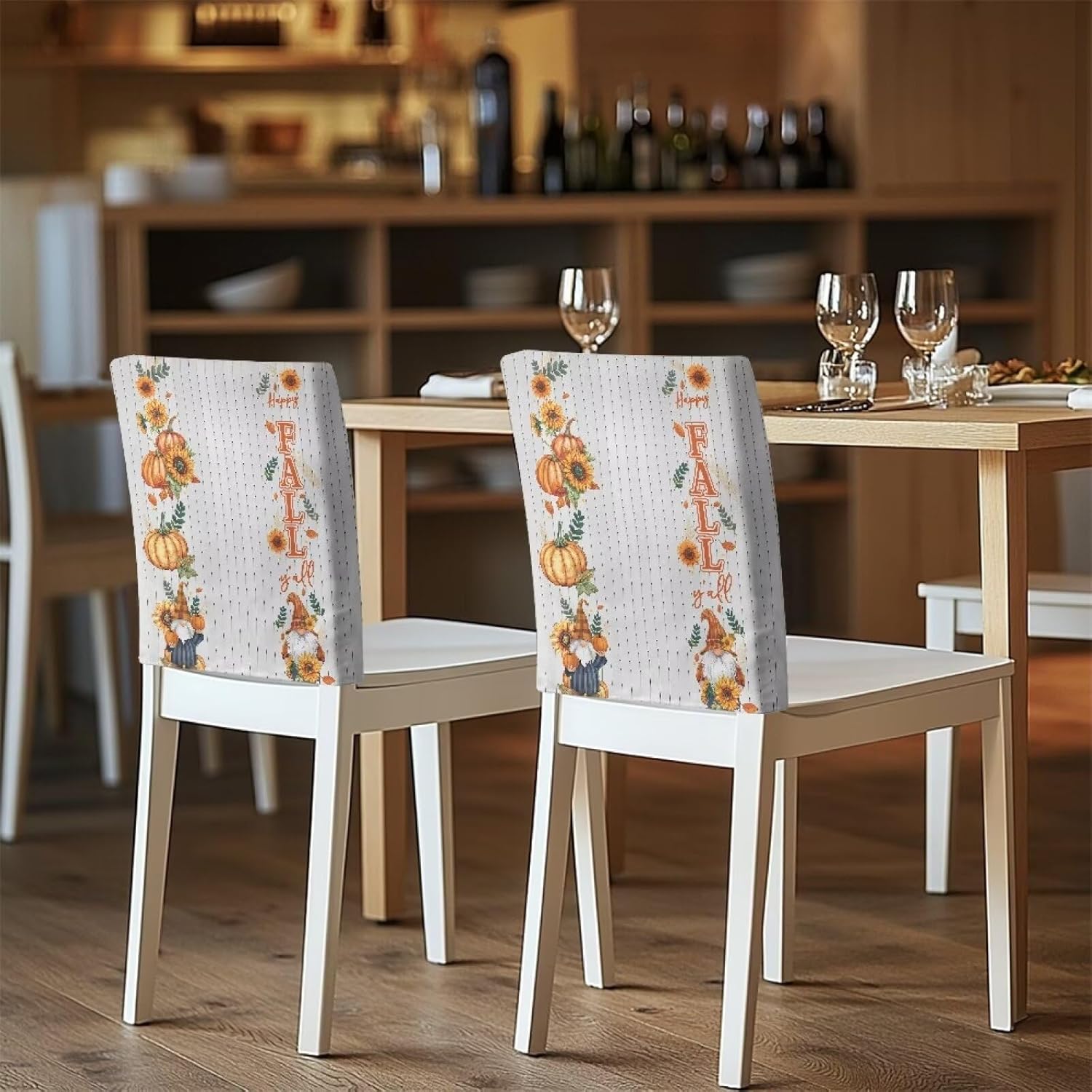 Pumpkin Print for Table Decorating Fall Cover for Chair Back Stretchable Dining Chair Cover Waterproof Chair Back Covers for Dining Chairs Stretchable Dining Chair Cover 4 Pack