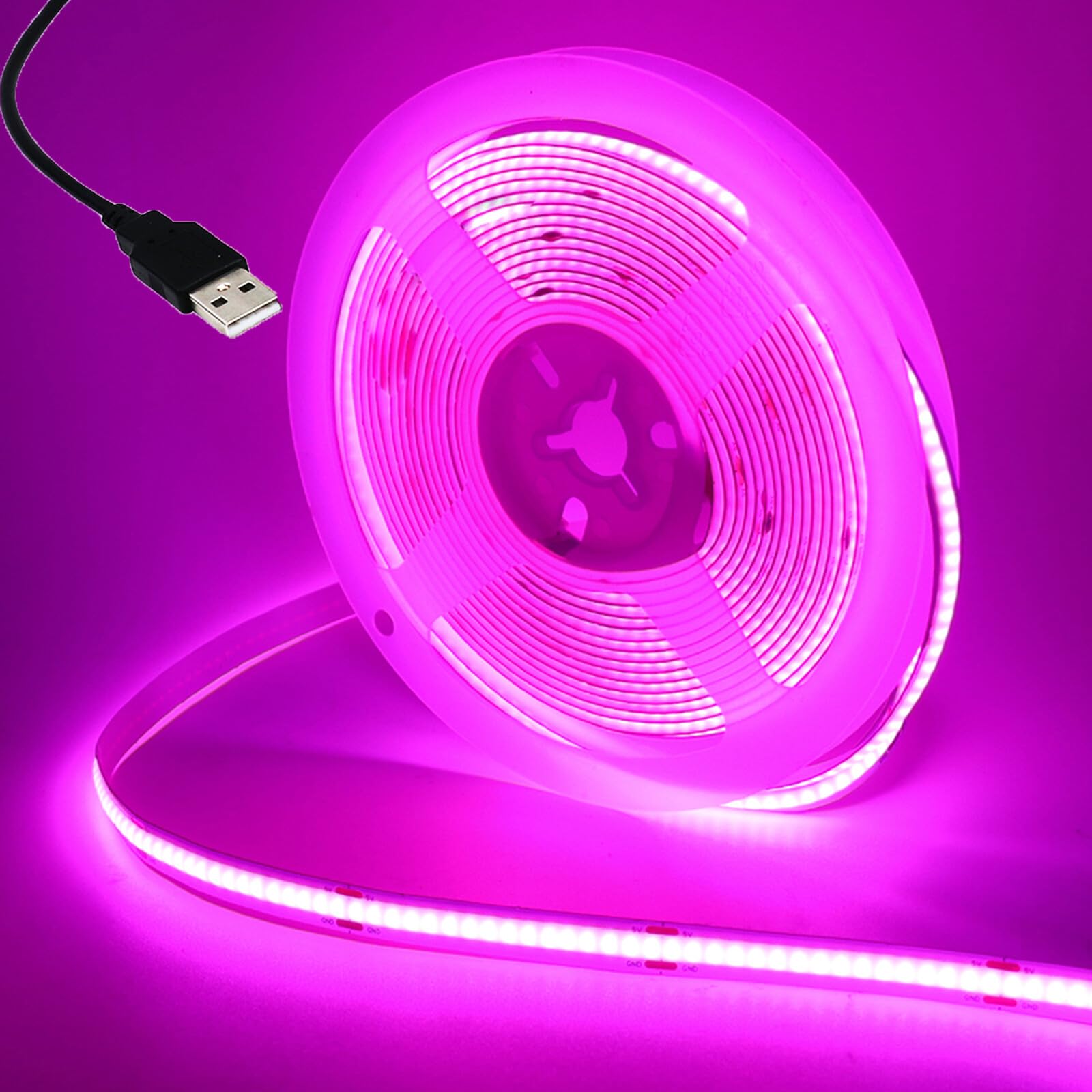 Wisada 5V USB COB LED Strip [1M, Pink], USB Powered, 320 LEDs/M Cuttable Flexible FCOB LED Fairy Light CRI85+, Bedroom Cabinet Kitchen TV Background Decoration-Power Supply Not Included