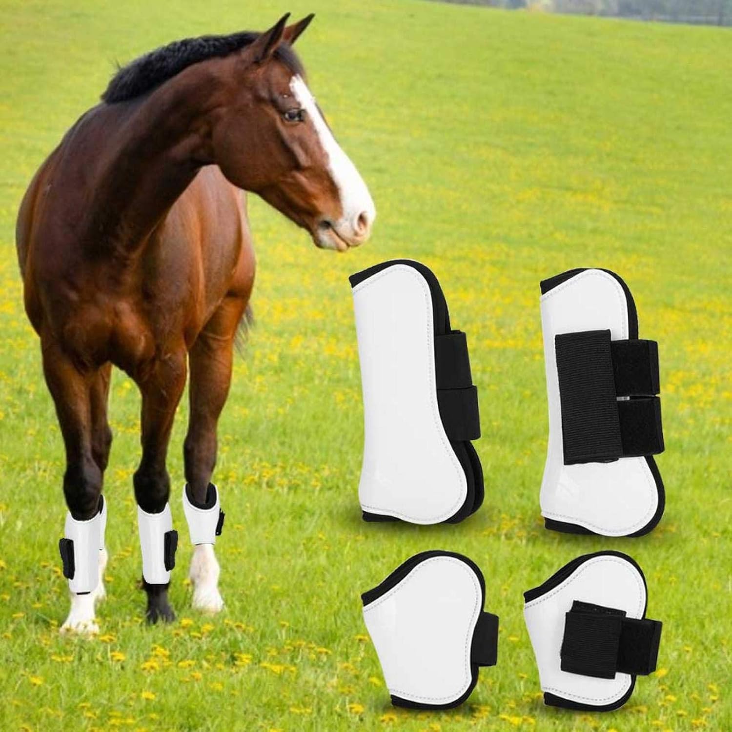 EVTSCAN 4PCS White Horse Boot Wrap, Front Back Leg Guard Horse Leg Boot, PU Shell Horse Boot Wrap, White Boot Wrap Protector for Horse