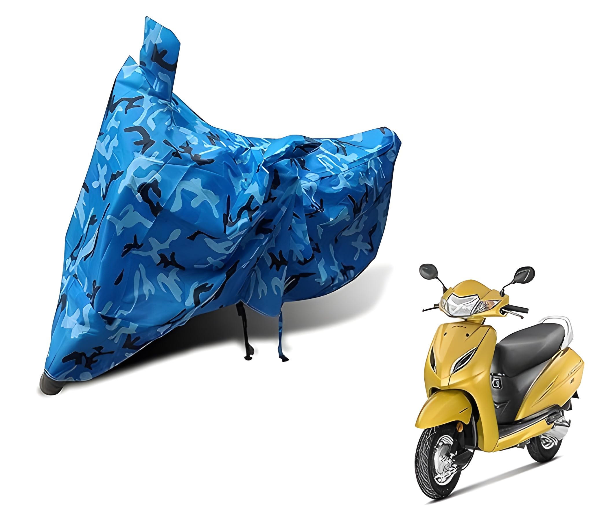 RiderRangeJungle Blue Scooter Body Cover Compatible with Honda Activa 6g | 100% Waterproof | Dust and Heat Protection | Elastic Bottom | 5-Thread Interlock | Mirror Pockets (Blue)