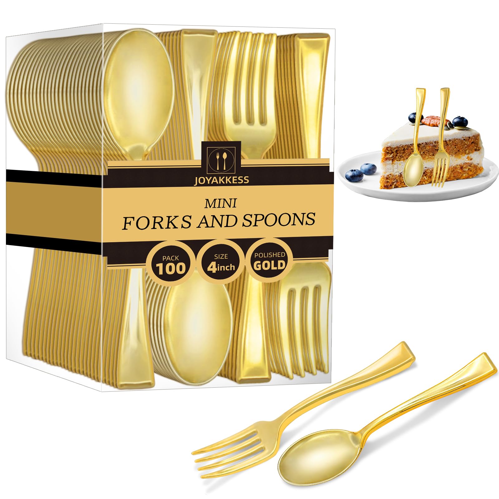 Photo 1 of 100 PCS Gold Mini Forks and Spoons (4 Inch), 50 Gold Dessert Forks And 50 Mini Dessert Spoons Heavy Duty Mini Cutlery for Appetizer, Tastings, Cocktails, Dessert Cups