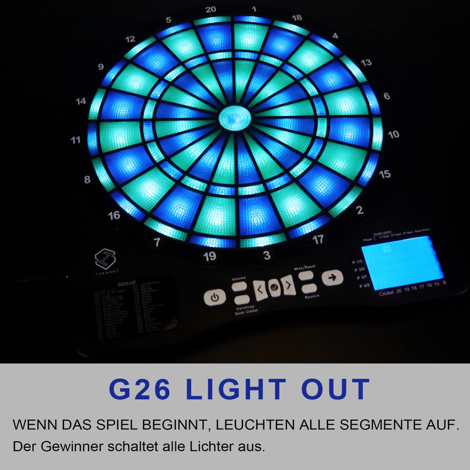 Turnart Dartscheibe Elektronisch Dartscheibe Elektronische Dartscheibe E Dartscheibe mit LED Beleuchteten Ziffern,Dartscheibe Elektronisch Profi 6 Dartpfeile Soft