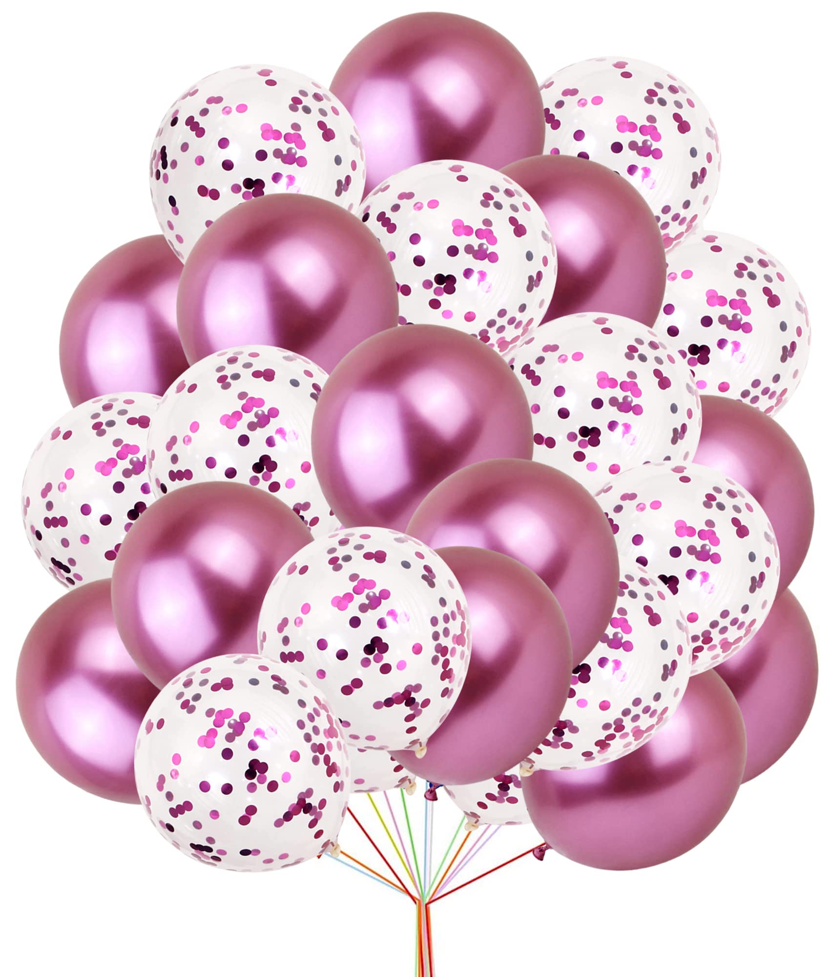 Birthday Balloons Set 12 Inch Pearl Metallic Hot-pink Balloons & Confetti Balloons For Wedding Engagement Baby Shower Birthday Party Decorations Pack of 50