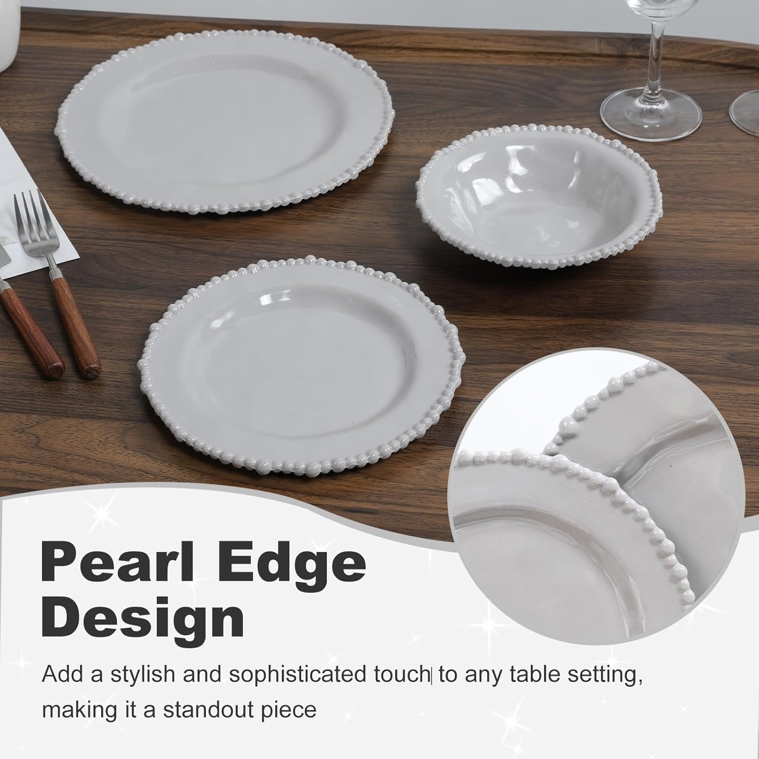 Grey Pearl 12-Piece Melamine Dinnerware Set - Unbreakable Plastic Plates & Bowls, Service for 4, Dishwasher Safe, Lightweight Shatterproof Tableware for Indoor/Outdoor Use