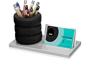 Eersida Tire Shape Stationery Set with Tire Shaped Pen Holder and Tire Business Card Holder