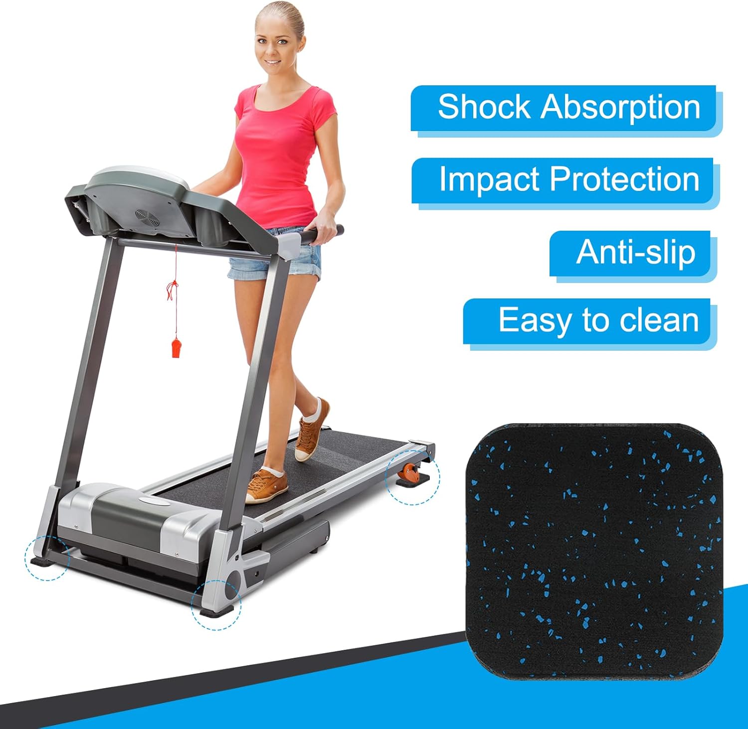 PATIKIL Treadmill Mat, 6 Pcs Exercise Equipment Mat Noise Reduction for Floor Protection, Washing Machine Pads, Anti Vibration Rubber Mats for Bike, Black/Blue