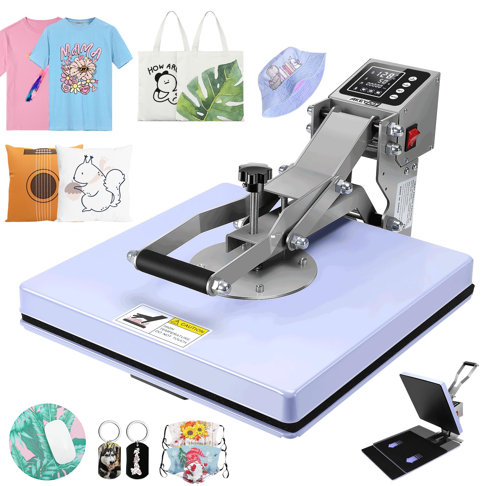 AKEYDIY Heat Press, 15x15 Slide Out Heat Press Machine for T Shirts, Digital Clamshell Heat Transfer Machine for Sublimation, Industrial Shirt Printer for Canvas, Pillows, Coasters, Puzzles (Purple)