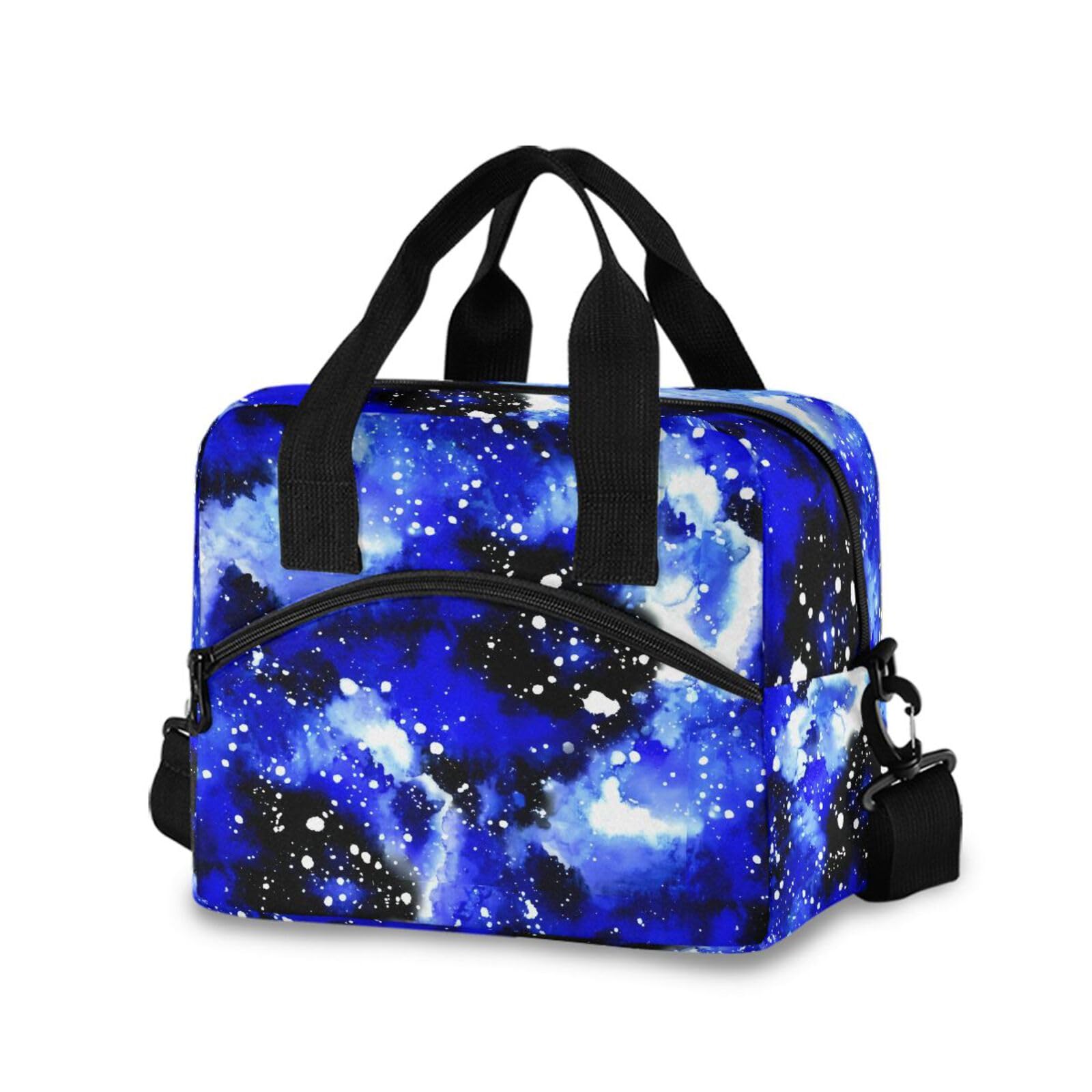 Sinestour Insulated Lunch Bag Reusable Cooler Blue Galaxy Starry Lunch Box Adjustable Shoulder Strap for Men Women Adults