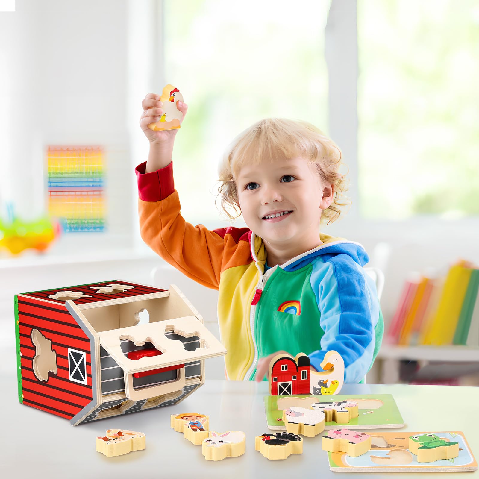 Toyvian Giocattoli Fattoria in Legno, Animali Bambini 2-5 Anni | Montessori Stem, Attività Educative Prescolari, Bordi Arrotondati e Struttura Robusta
