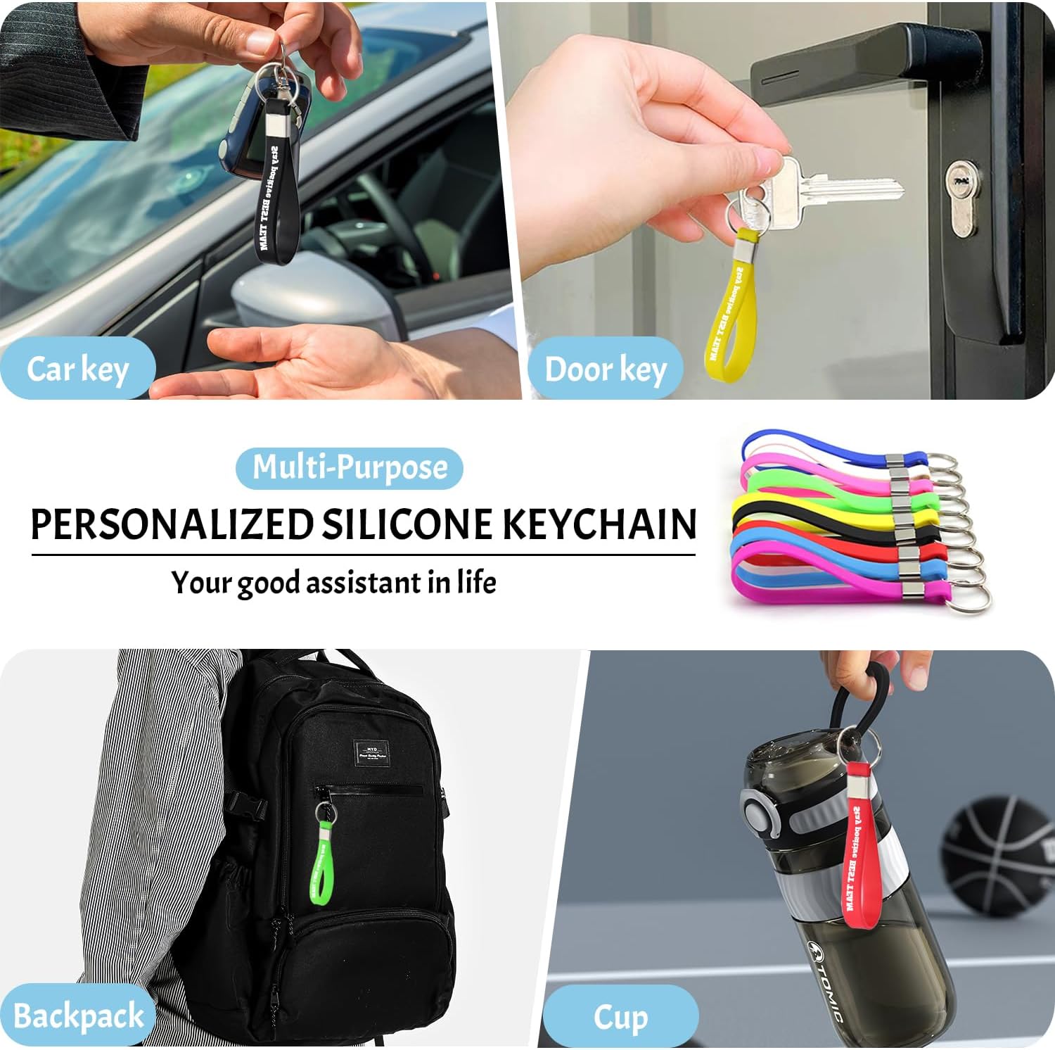 Custom Keychains Silicone Personalized Keychain with Text Message, Keyrings Bulk for Events