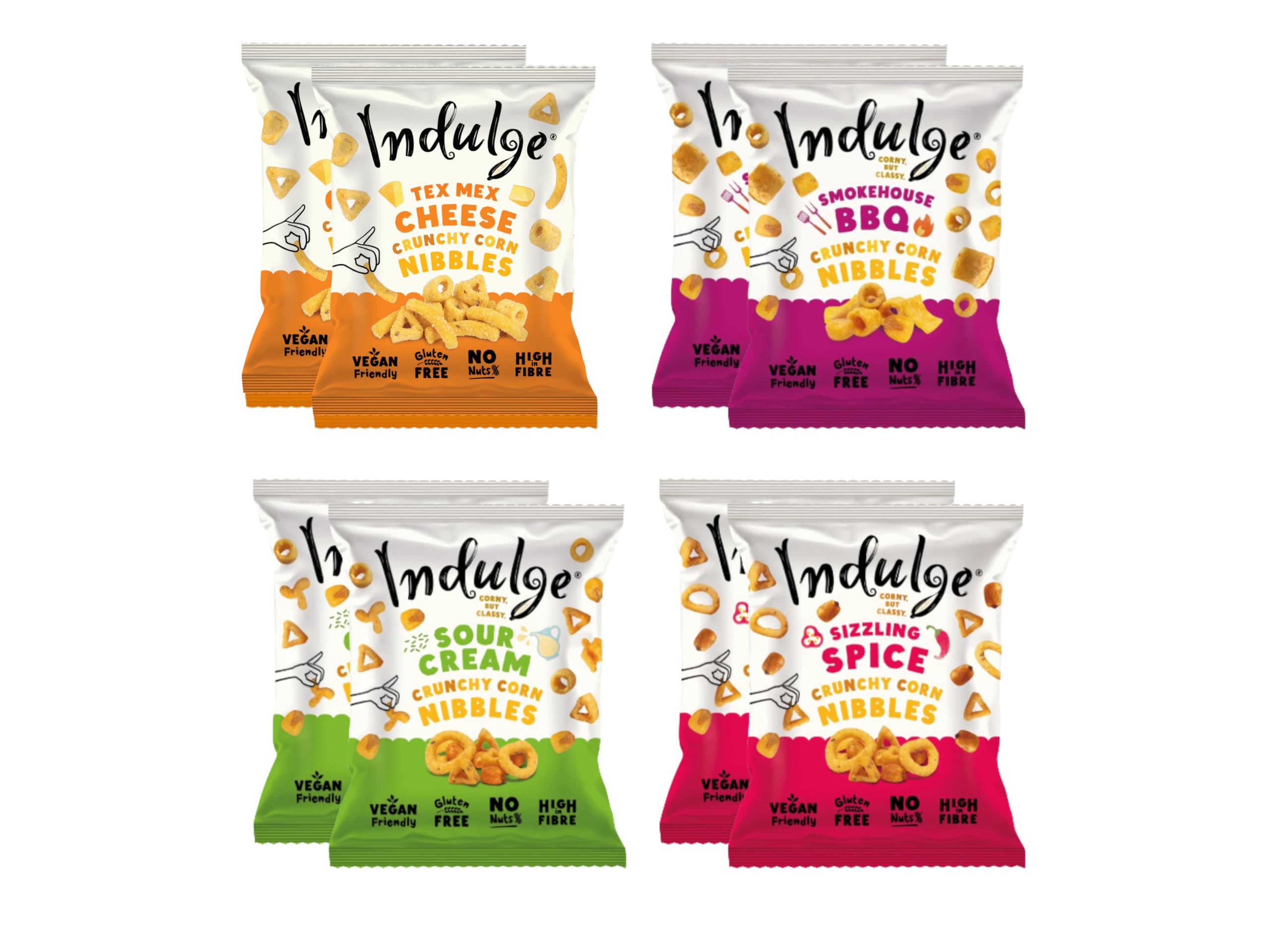 Indulge - Crunchy Corn Nibbles - Variety flavour - Gluten Free, Nut Free, Low Salt, Vegan- 20g x 8 bags (Variety Box) (20g (Pack of 8), Variety Box)