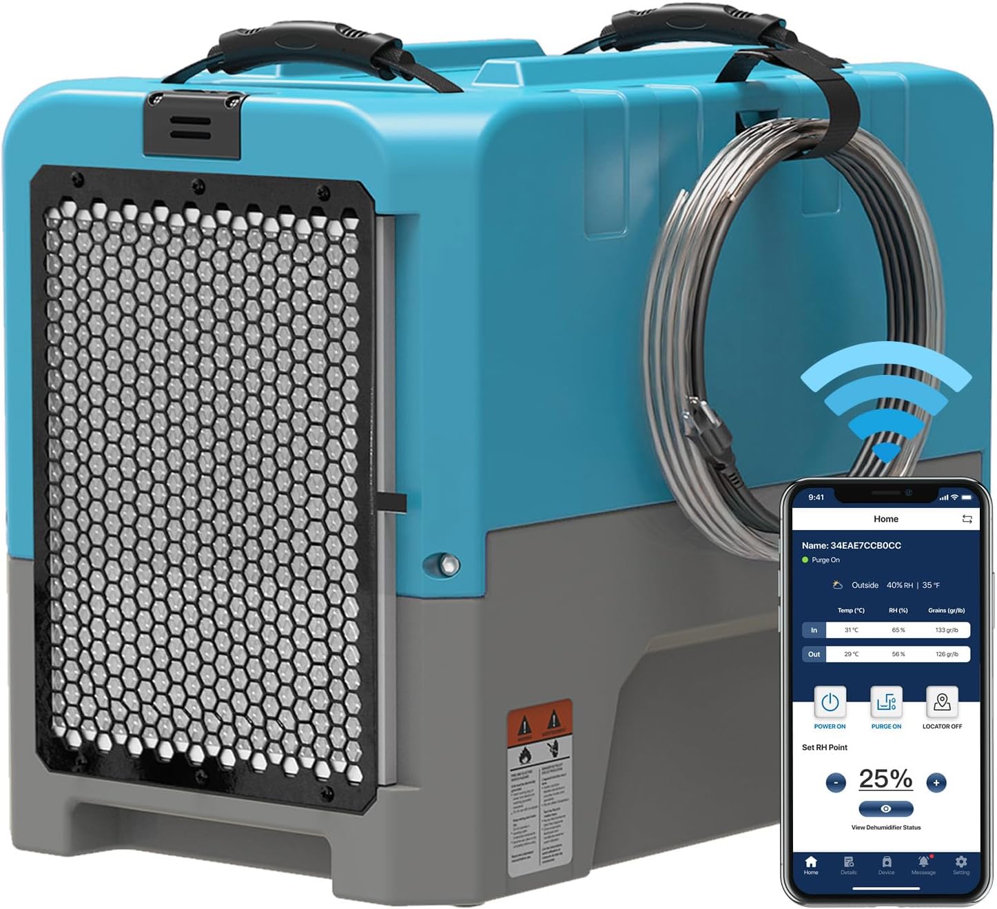 App Control Commercial Dehumidifier With Pump Industrial Dehumidifiers with Drain Hose, for Water Damage Restore, Flood Repair, Large Space, Job Sites (Blue)