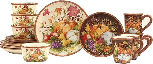 Certified International Harvest Blessings - Juego de vajilla de 16 piezas, servicio para 4, multicolor