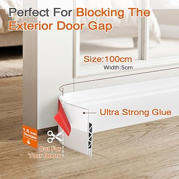 Oderra Insulating Door Draft Stopper, White, 100cm