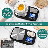Vista 2 de BOMATA B614 Báscula de cocina de doble plataforma de 0.00 oz/17.64 oz y 0.04 oz/33.1 lbs con dos precisiones, función de acumulación, gramo y onza