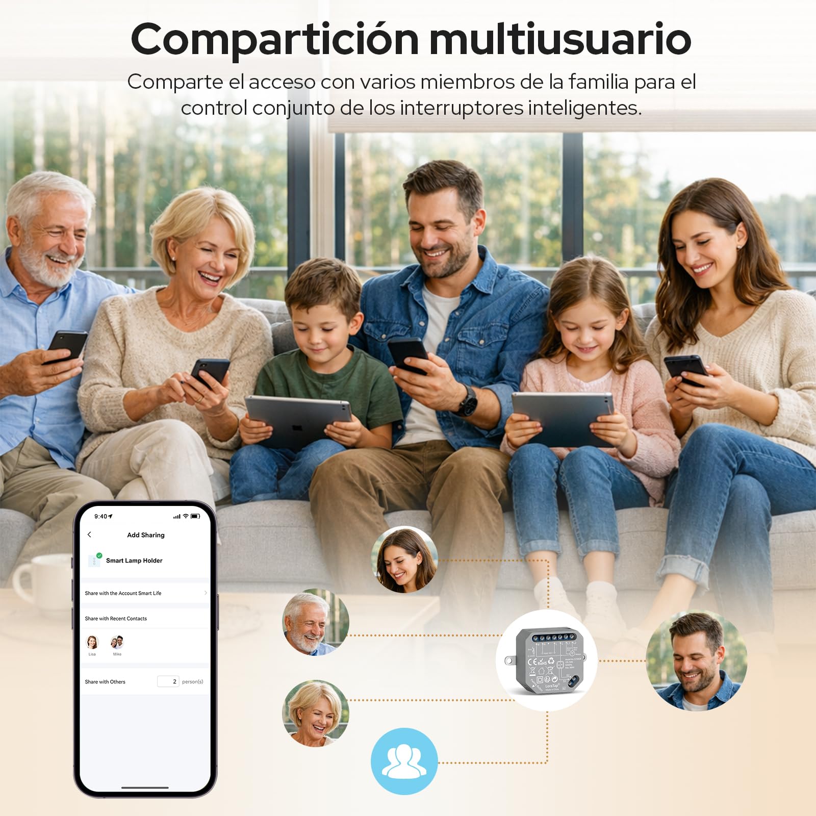 LoraTap Interruptor ZigBee de 4 unidades para persianas - Control de hogar inteligente para persianas y cortinas de 380W, compatible con Alexa, requiere hub
