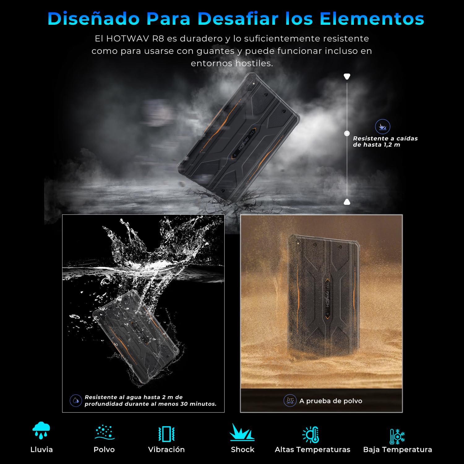 HOTWAV R8 Tablet Rugerizada - 10.1" HD+ Pantalla Waterproof Tablet, 12 + 128GB/1TB TF Tableta Android 14, 10800 mAh Tablets Robusta, Cámara de 13MP, Octa-Core/IP68 & IP69K/Dual SIM 4G/WLAN 5/GPS/OTG