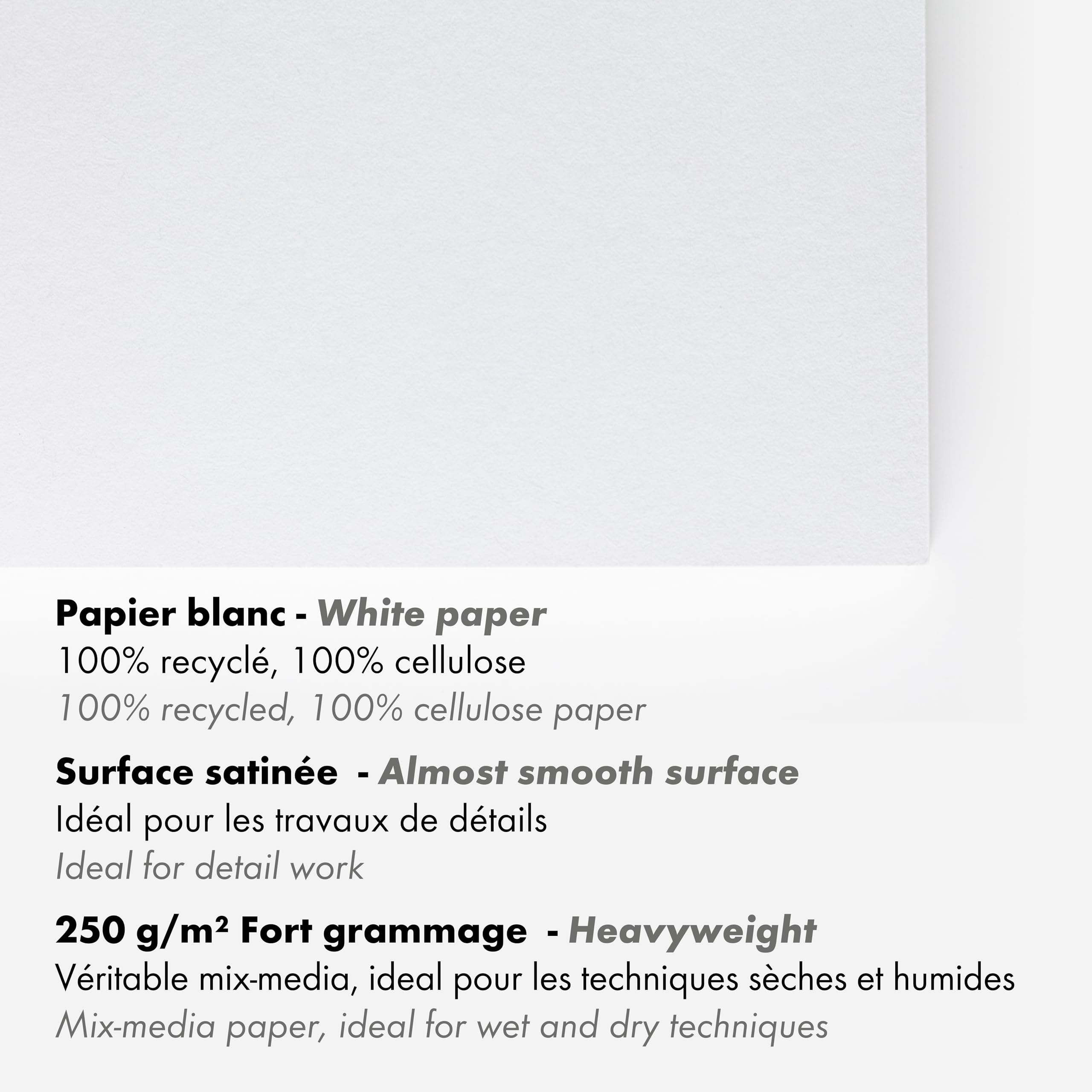 Clairefontaine 975743C PaintON - Bloc de papel multitécnico (30 hojas, 100% reciclado, superficie satinada, 42 x 59,4 cm, 250 g), color blanco