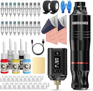 Wormhole Tattoo Gun Kit Wireless Machine with 1,200mAh Capacity Batteries Practice Tattoo Kit 20 Cartridge Needles 5 Tattoo Ink Tattoo Supplies