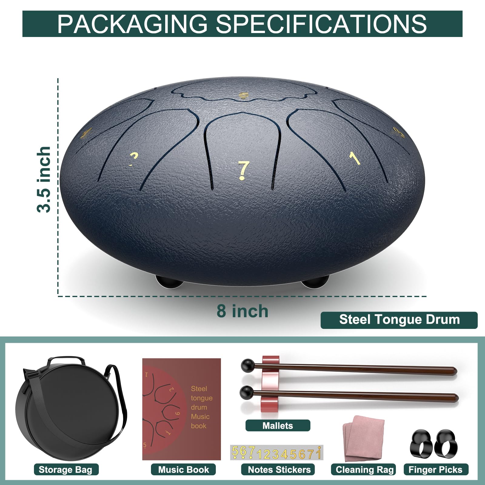 Rain Drum for Outside Garden, 8 Inches 11 Notes Steel Tongue Drum, Waterproof Meditation Rain Chime, Musical Instruments for Adult Gift with Bag, Music Book, Mallets (Navy Blue) 2