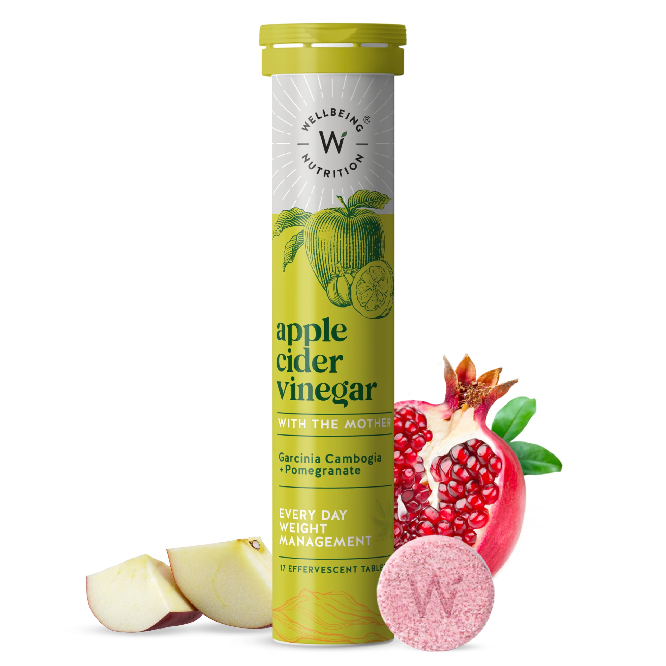 Wellbeing Nutrition Apple Cider Vinegar (ACV) for Weight Loss with Mother & Garcinia Cambogia, Pomegranate | Weight Management, Gut Health, Supports Digestion, Boosts Metabolism 17 Effervescent Tablet