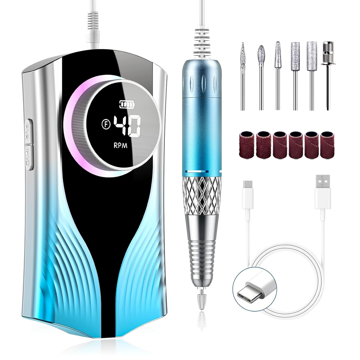 Electric Nail Drill Machine Professional, Cordless Rechargeable Nail Drill Kit Low Heat Quiet E-File for Acrylic Gel Polishing Removing with Bits Kit for Manicure Salon Home (Pink)