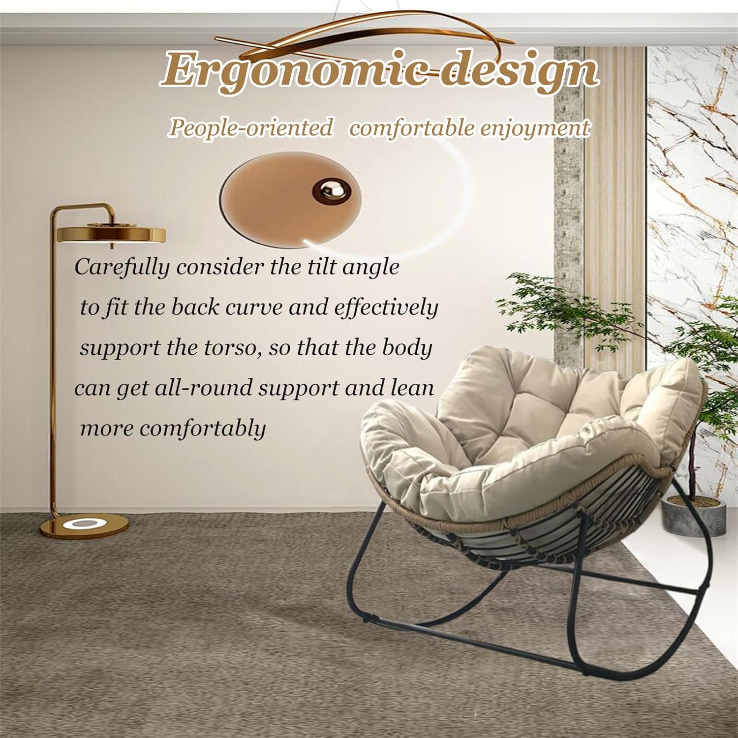 Coussin de Chaise à Bascule Imperméable pour Salon, Confortable de 13 Cm D'épaisseur pour Extérieur et Intérieur, Coussin de Chaise Papasan Double pour Jardin, Terrasse(@3,115 x 100 x 13 cm)
