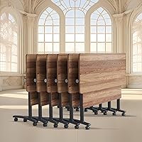 yauehui 6-Piece Folding Conference Room Table Set, Flip-Top 61IN Mobile Meeting Tables with Wheels, Heavy-Duty Steel Frame for Office & Home