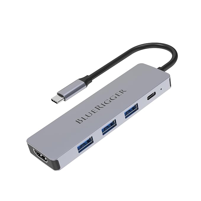 Bluerigger 5 in 1 USB C Hub with 4K@60Hz HDMI,3-USB 3.0 Ports with Data Transfer Rates of up to 5Gbps, 100W PD Port.