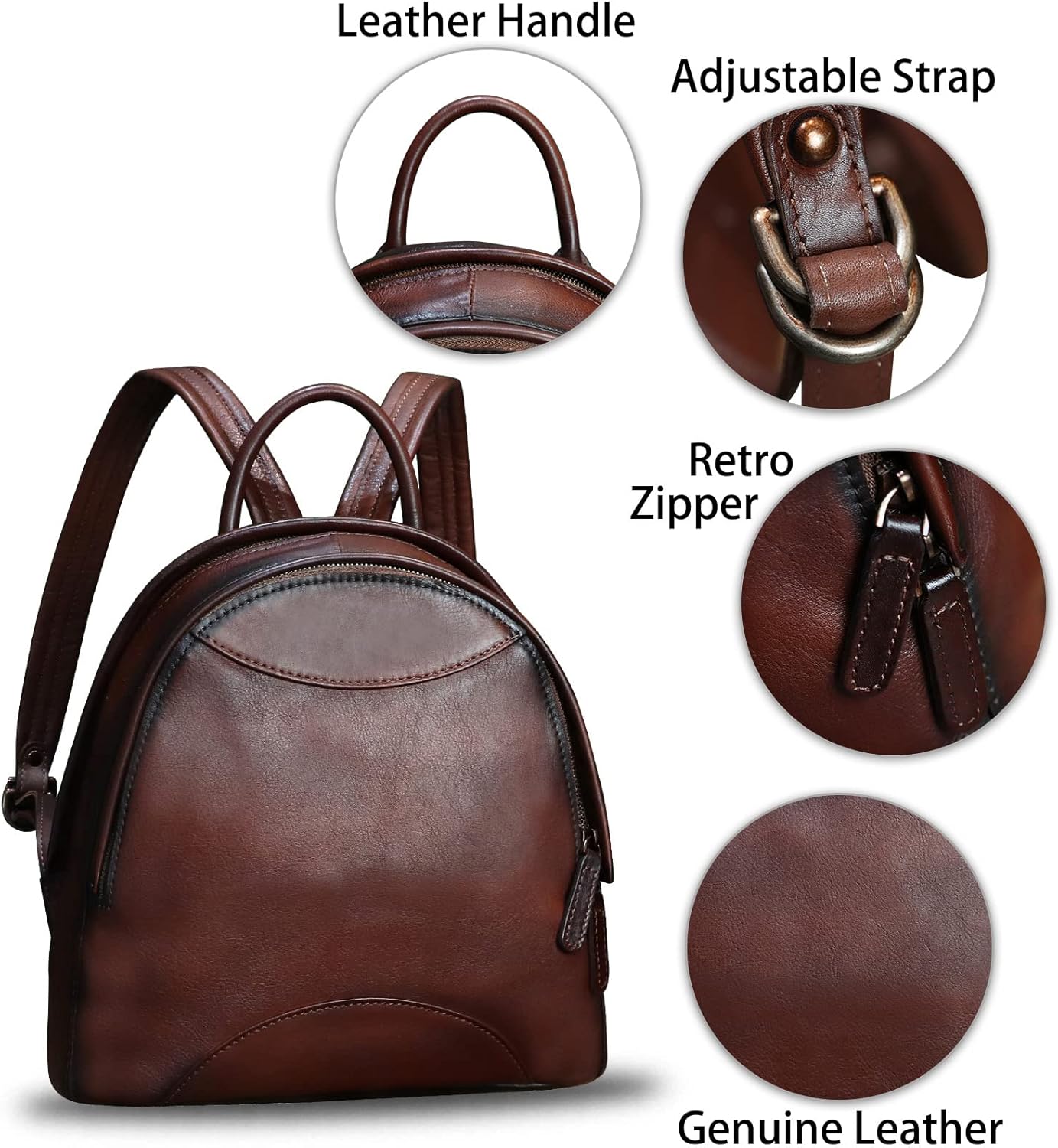 Genuine Leather Backpack Purse for Women Retro Handmade Small Casual Rucksack Satchel Back Bags Knapsack (Coffee)