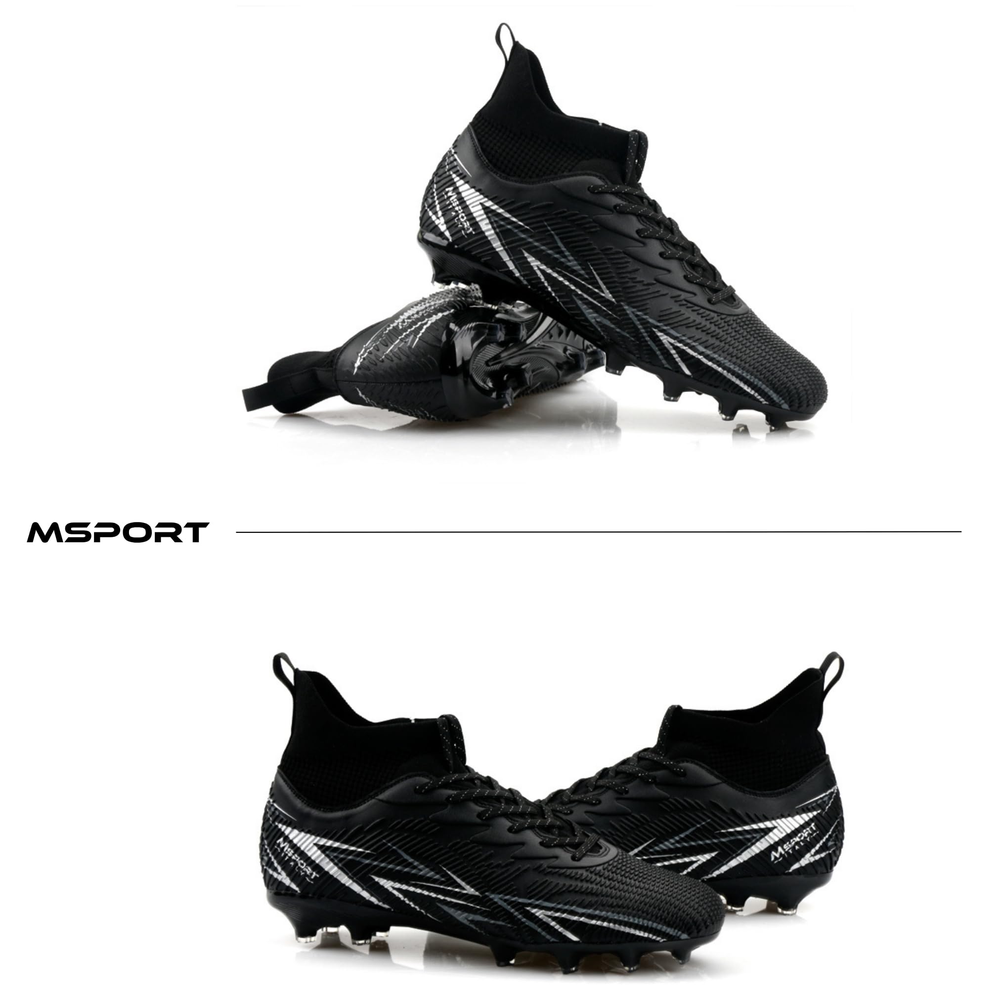 Msport Chaussures de Football Enfants/Adolescents à Crampons – Antidérapantes, Légères et Confortables – Idéales pour Gazon Naturel et Synthétique