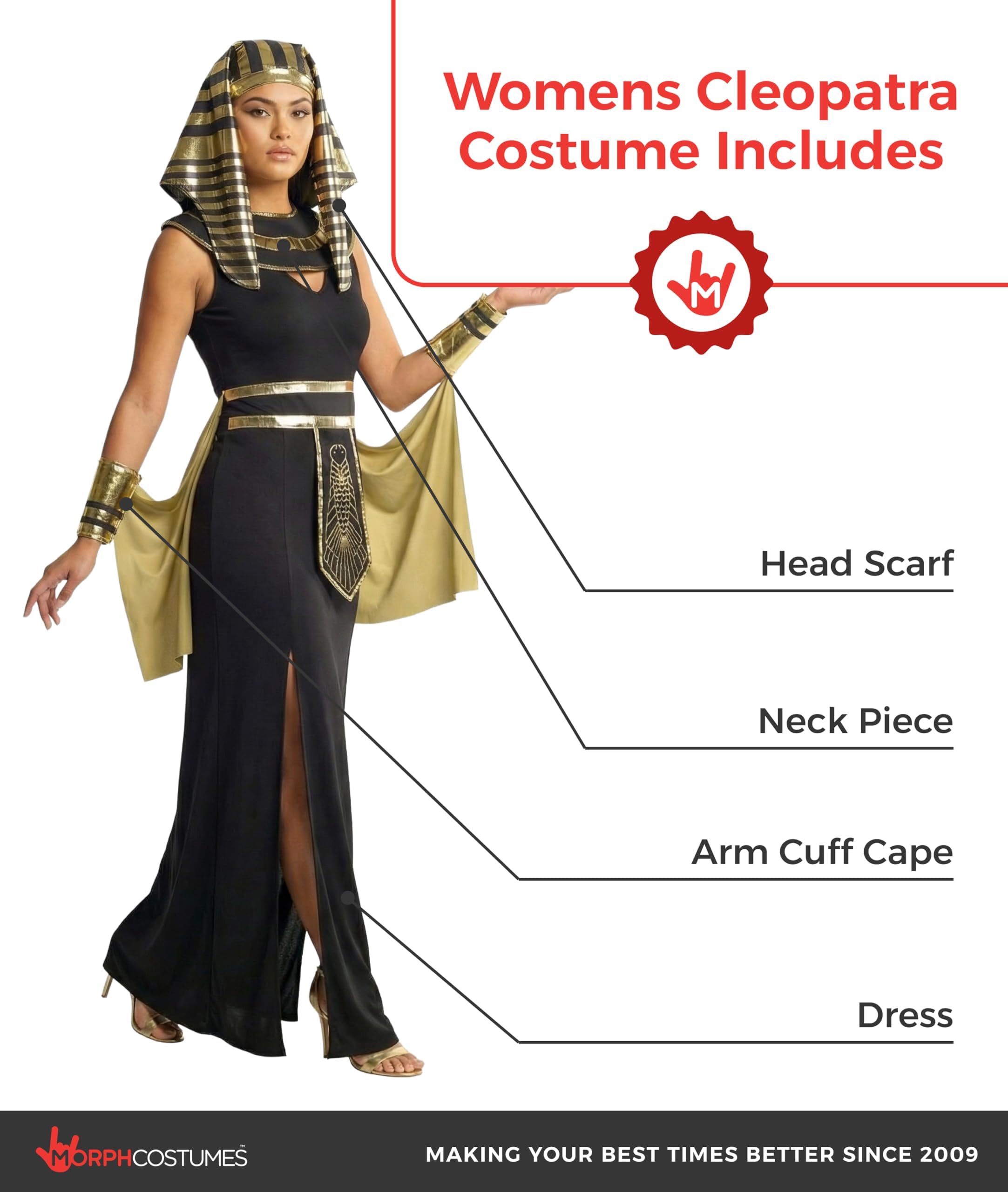 Morph Disfraz Cleopatra Mujer, Traje Diosa Egipcia con Accesorios, Disfraces para Carnaval y Halloween