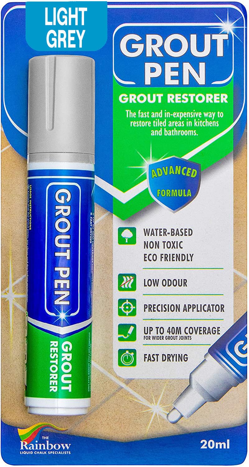 Large Grout Pen - Revives & Restores Stained Tile Grout Leaving a Clean Fresh Look (Light Grey)