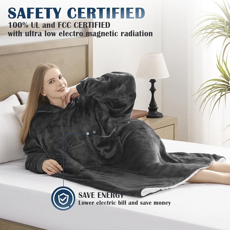 Heated Robe Battery Operated Homemate Heated Wearable Blanket Hoodie - with Battery Pack 7.4V ...
