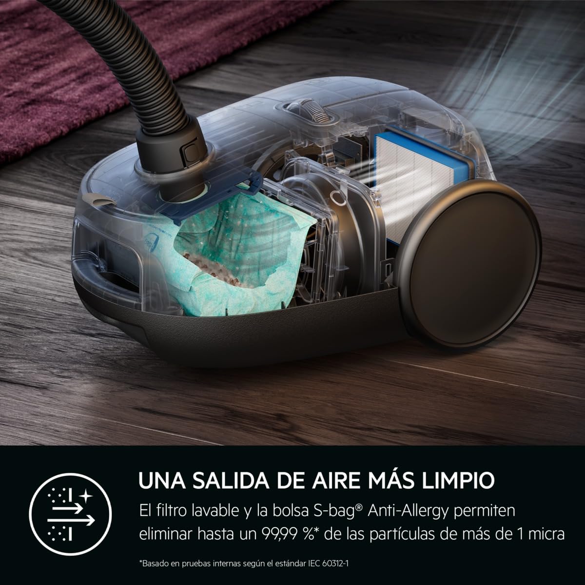 AEG AB61H6SW Aspiradora de Trineo con Bolsa, 850W de Potencia, 3,5L de Capacidad, Radio de acción 12m, Ruedas XL, Filtro Lavable, 3 cepillos + 3 Accesorios, 10 años garantía, Blanco