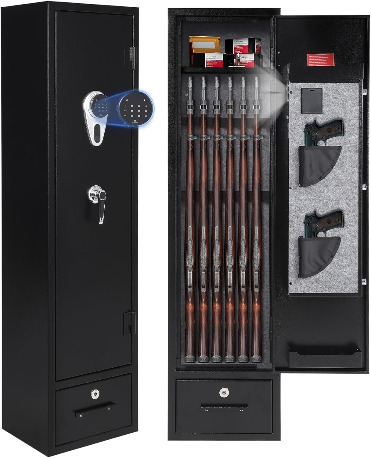 Gun Safe for Rifles and Pistols, 1.5mm Steel Rifle Gun Cabinet with Electronic Keypad Lock, Removable Shelf and Internal LED Light, Quick Access Safe for Home Office