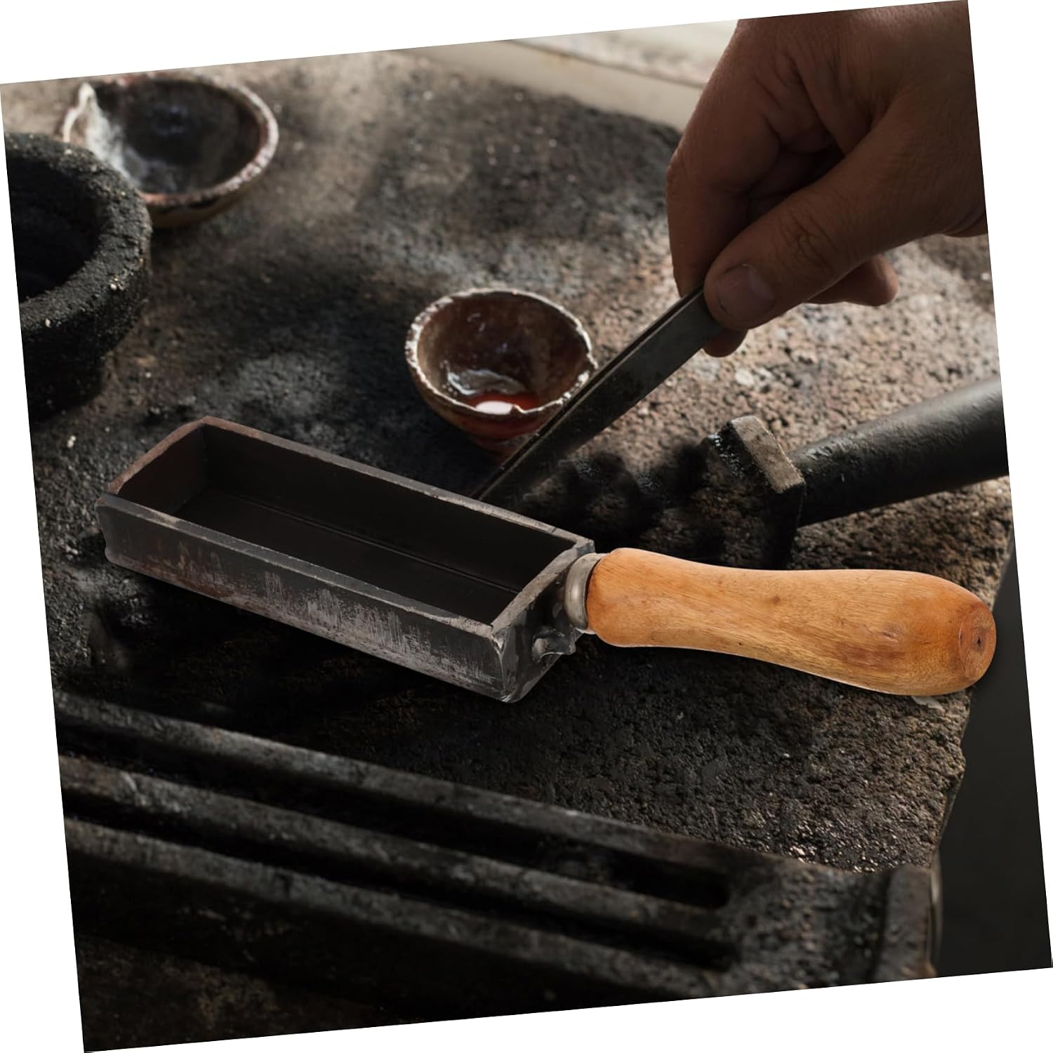 Ingot Molds for Silver Iron Melting Mold with Wooden Handle Small Size Metal Casting Tool